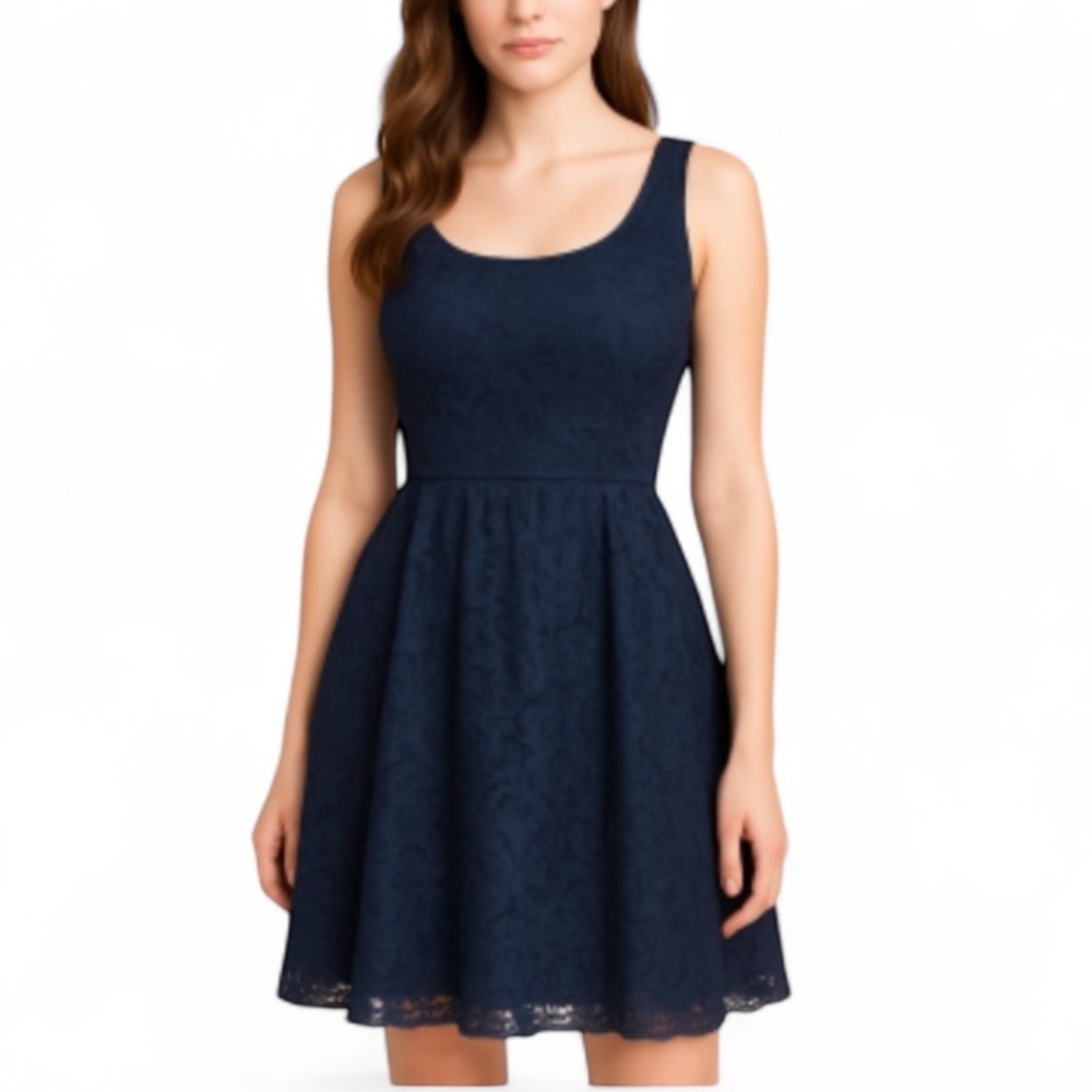 Banana Republic navy lace fit flare dress M 6